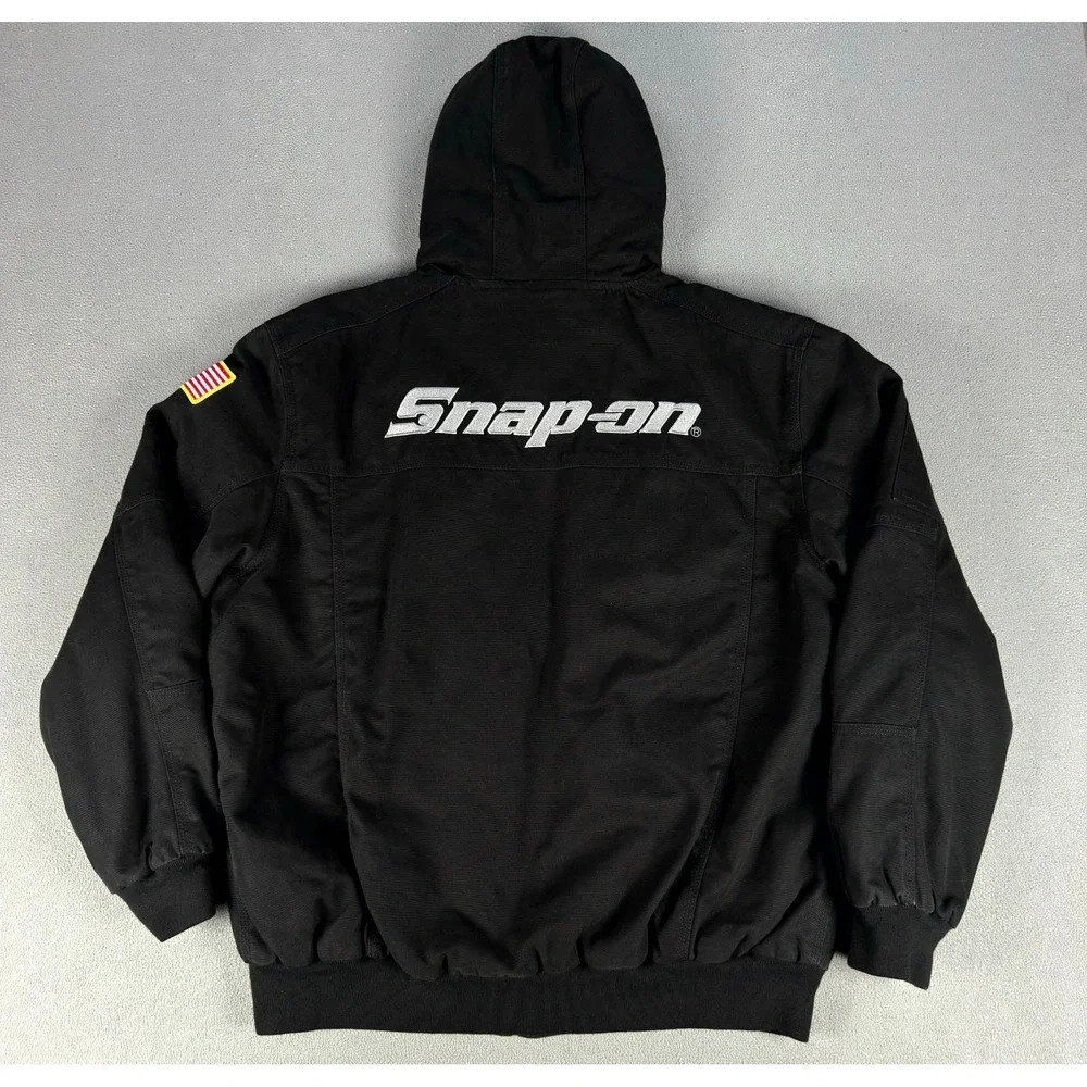 Snap On Tools Jacket XL Black‎ Utility RA Canvas Workwear Red Quilt Lined Heavy